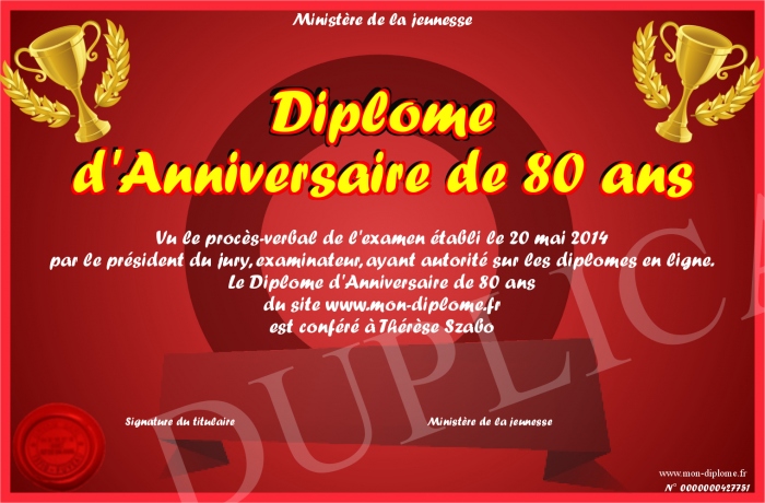 diplome 80 ans